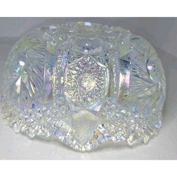 L.E. SMITH  1960s COMET IN THE STARS Clear IRIDESCENT CARNIVAL GLASS BOWL 7.5" - Picture 4 of 10